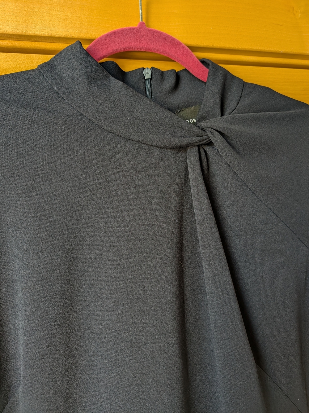 Donna Morgan Charcoal Gray Midi Dress with Twist Neck